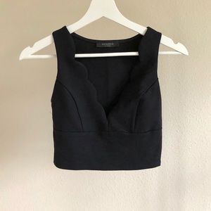 Solemio Black Scallop Edge Neckline Crop Top Size Medium